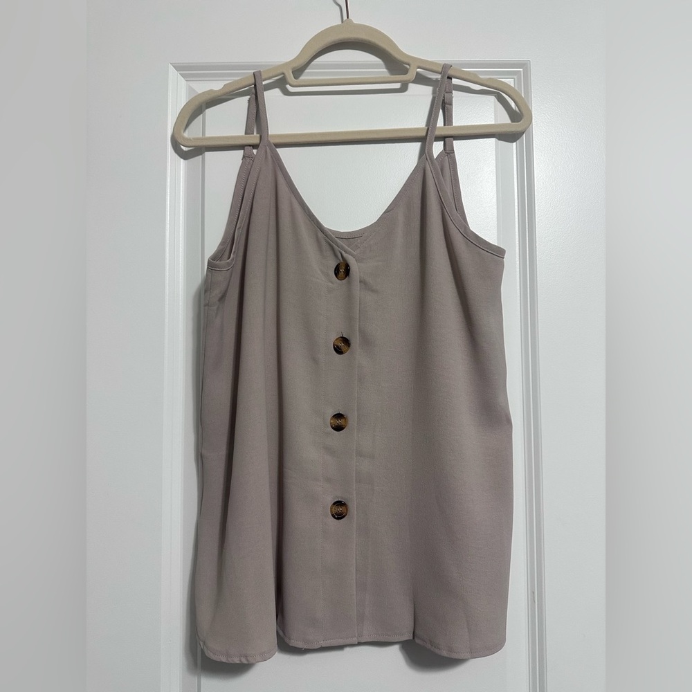 Taupe Button-Front Spaghetti Strap Dress